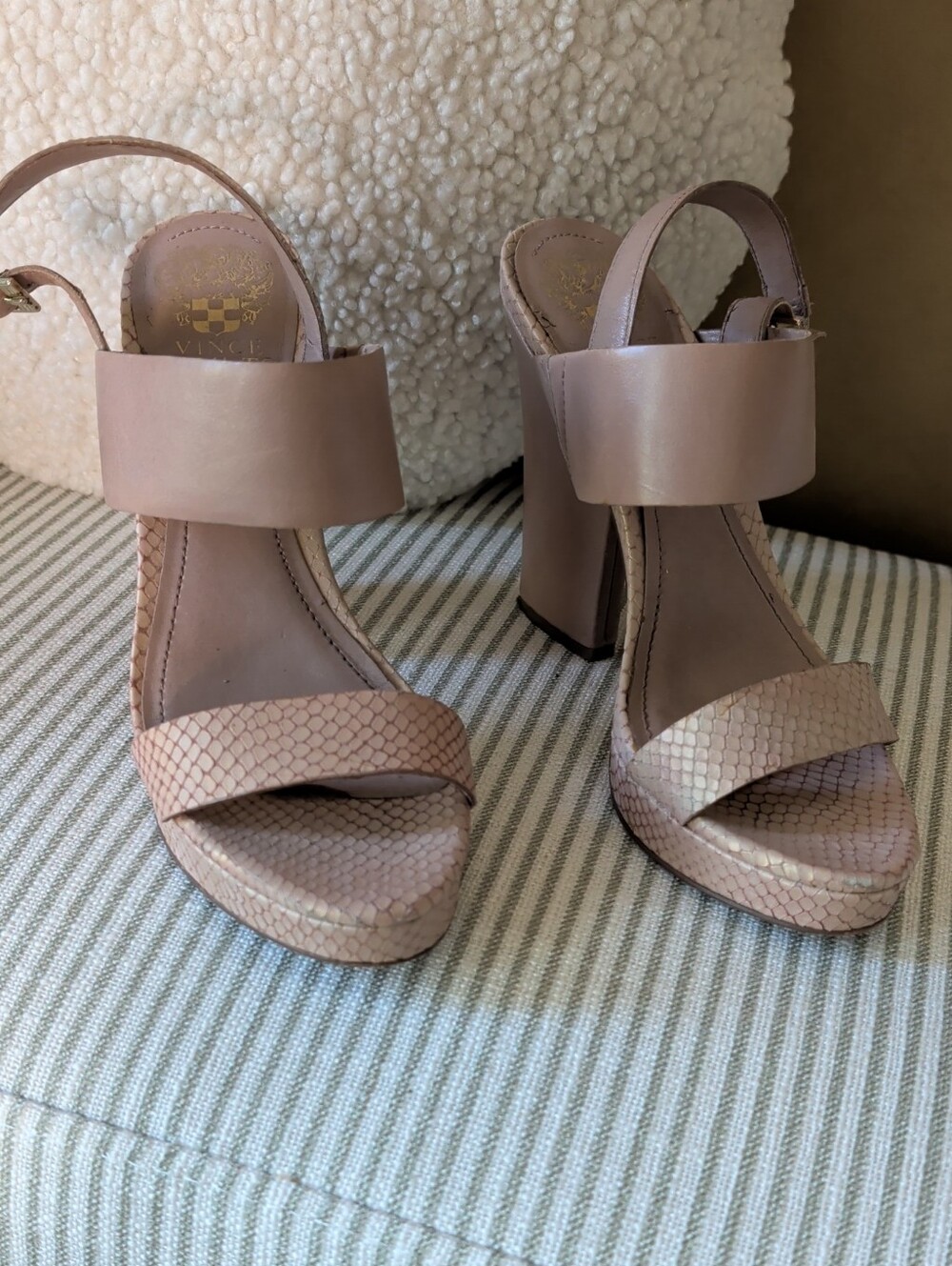 Vince Nude Blush Platform Block Heel Sandals
